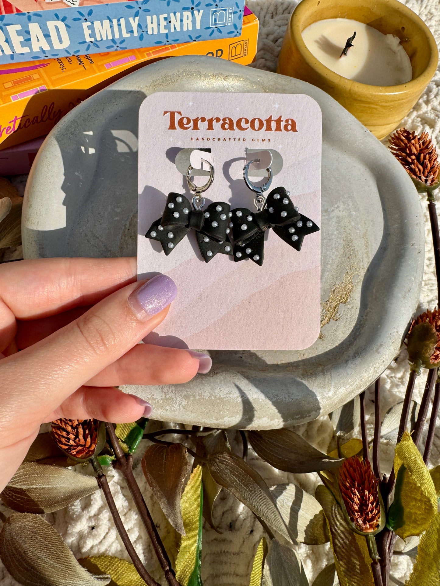 Black Pearl Bow Earrings