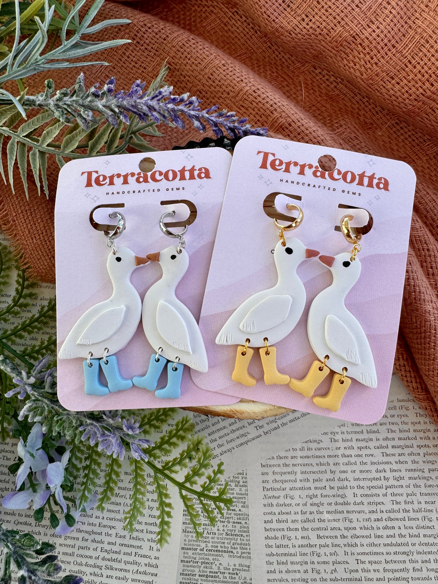 Geese with Boots Dangle Earrings