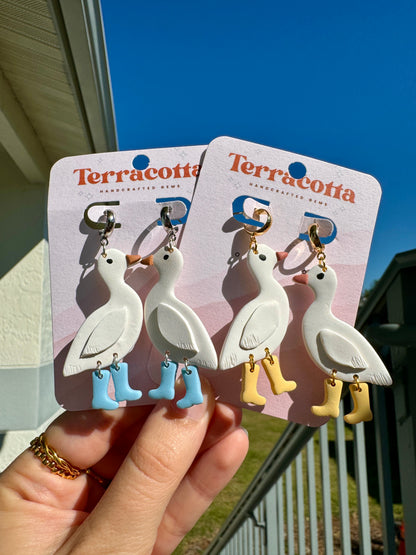 Geese with Boots Dangle Earrings