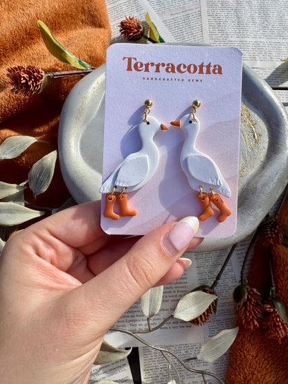 Geese with Boots Dangle Earrings