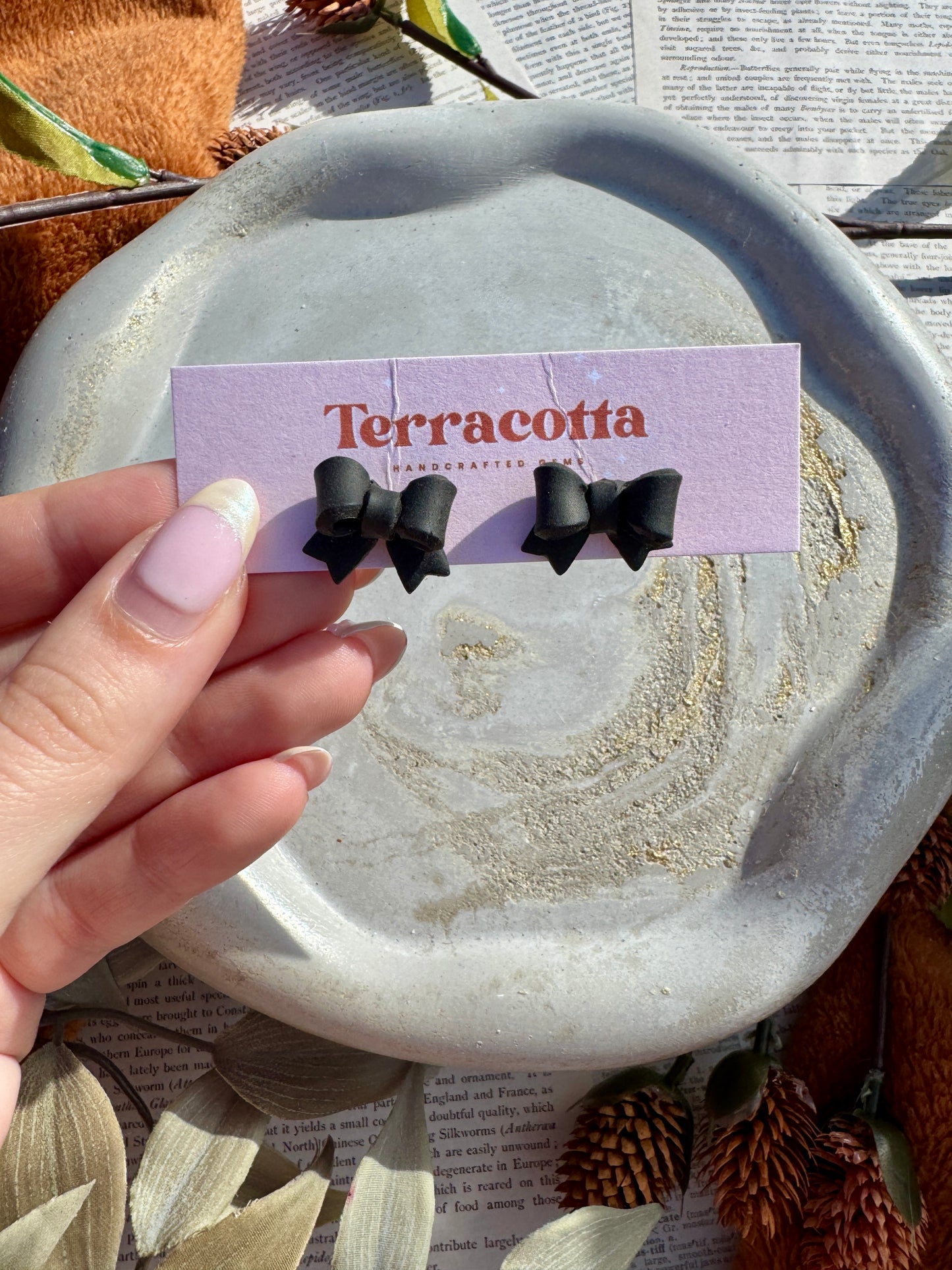Black and Orange Bow Earrings